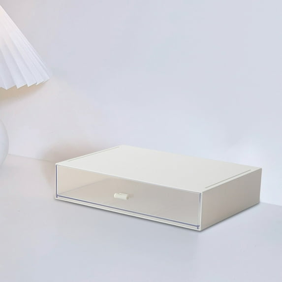 Desktop Storage Box | White Plastic Modular Organizer with Transparent Drawers | Smooth Sliding Tracks | Stackable Top Groove | 23x16.5x5cm | 1 Pack | Accessories, Office, Dorm