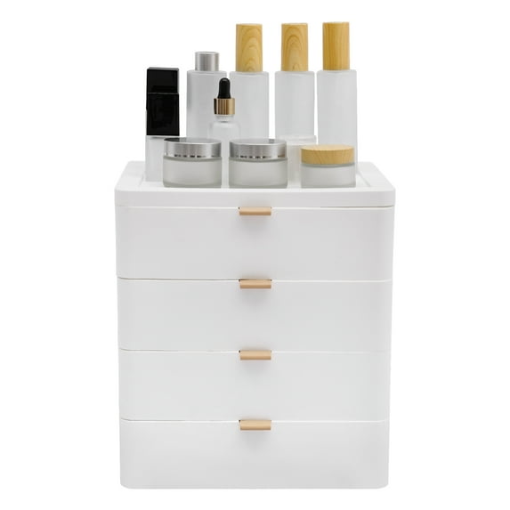 Desktop Storage Box with 4 Drawers and 1 Top Platform Modern PP Drawer Organizer Tabletop Mount