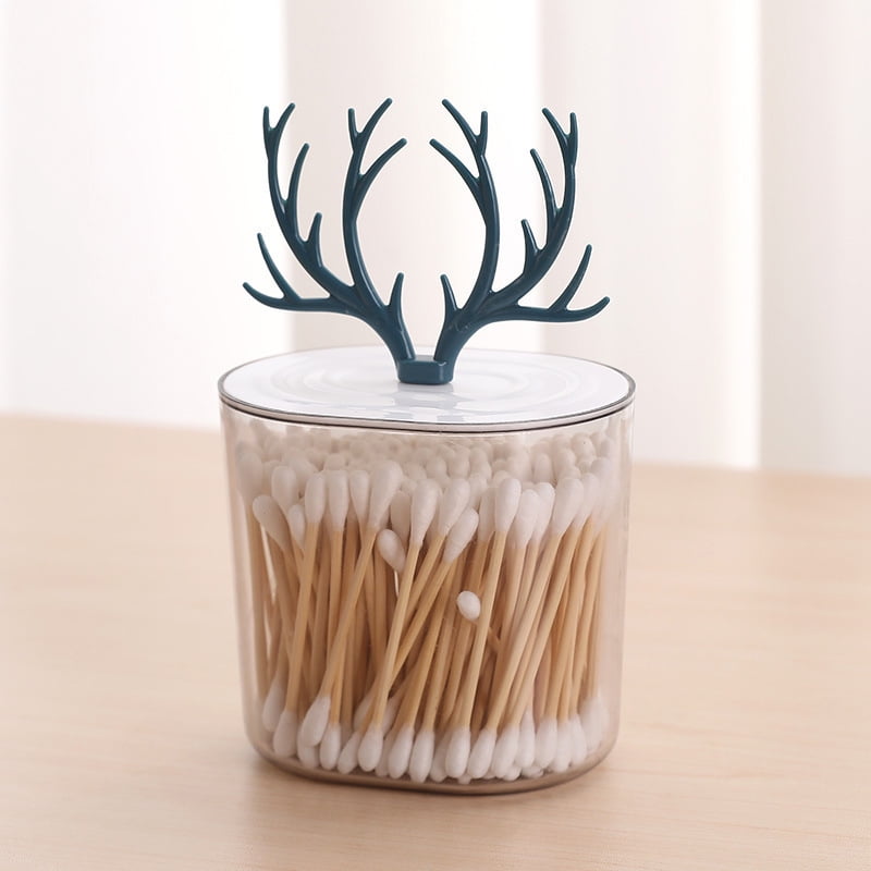 Desktop Storage Box with Antler Shape Lid Cotton Swab Container