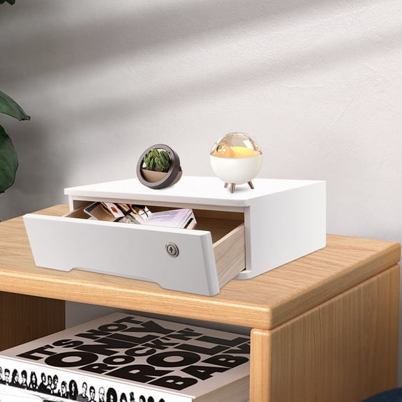 Desktop Storage Box with Lockable Drawer, White Desktop Storage Box, Office Supplies Drawer Organizer With 2* Keys