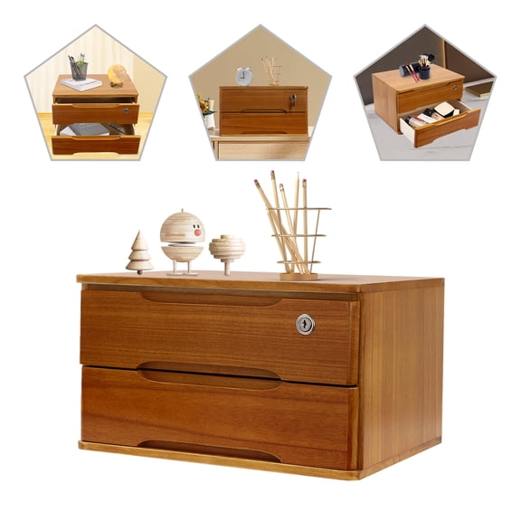 Desktop Storage Box with Lockable Drawers, Wooden Desktop Storage Box Storage Shelf Cabinet/Jewelry Organizer