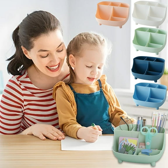 Desktop Storage Organizer Box | Multifunctional Plastic Pen Holder | Large Capacity Desk Organizer | Multi-Compartment Design | Stylish Colors | 7.4x4.25x4.25 in | Home Office Supplies