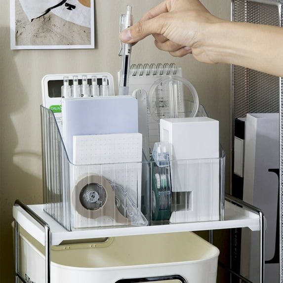 Desktop Storage Organizer, Clear Trapezoid Design with 4 Compartments, for Pen Holder and Cosmetic Organizer, Multipurpose Desk Accessories and Storage Box for Home Office Use