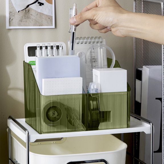 Desktop Storage Organizer, Clear Trapezoid Design with 4 Compartments, for Pen Holder and Cosmetic Organizer, Multipurpose Desk Accessories and Storage Box for Home Office Use