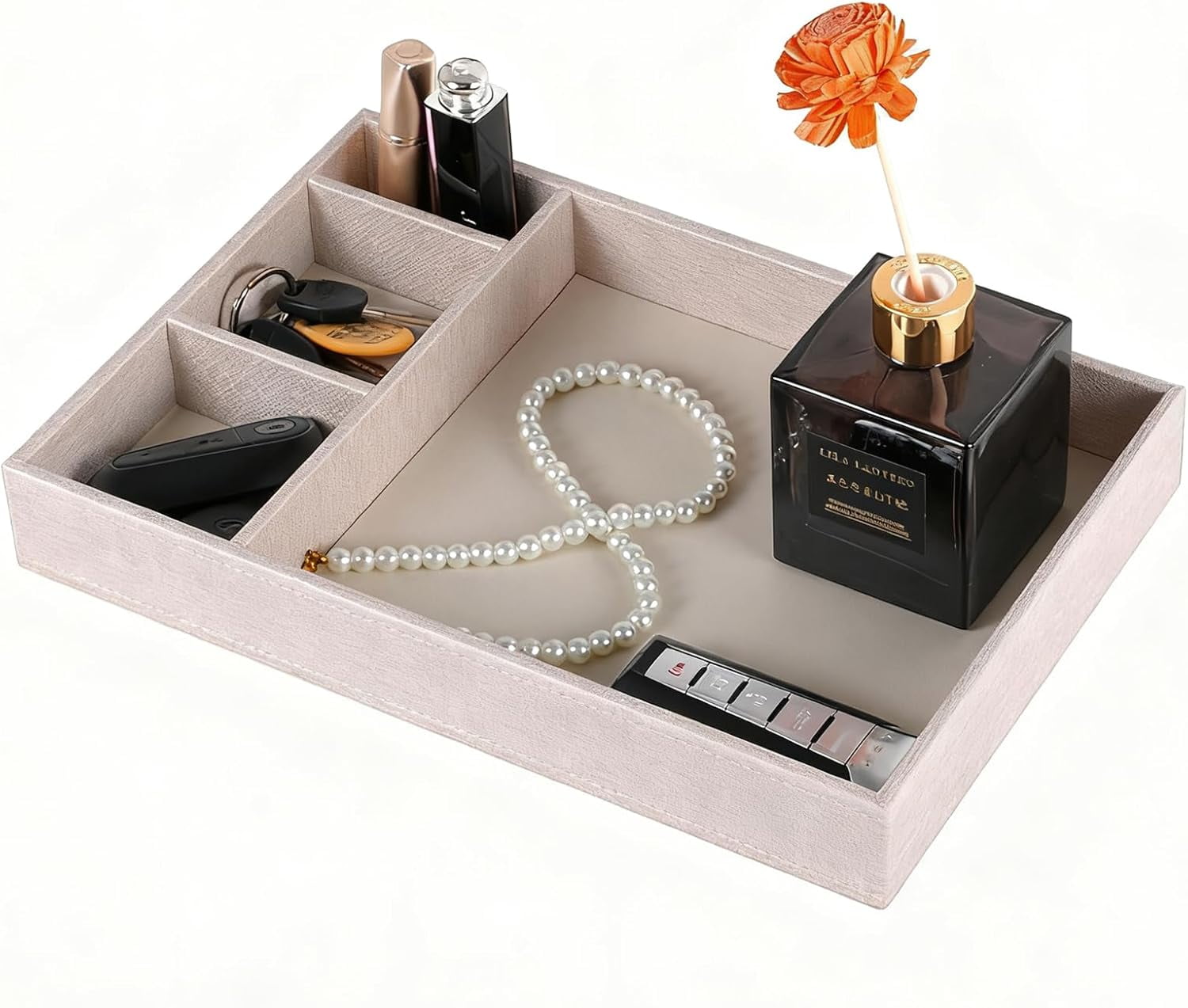 Mind Reader Valet Dresser Organizer - Wooden Jewelry Tray With 7 Compartments, Brown, 30.5x25.4x10cm