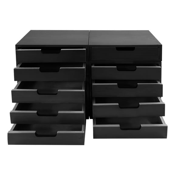Desktop Storage Organizers, Rectangular Desktop Wood Stackable Drawer Cabinet Black