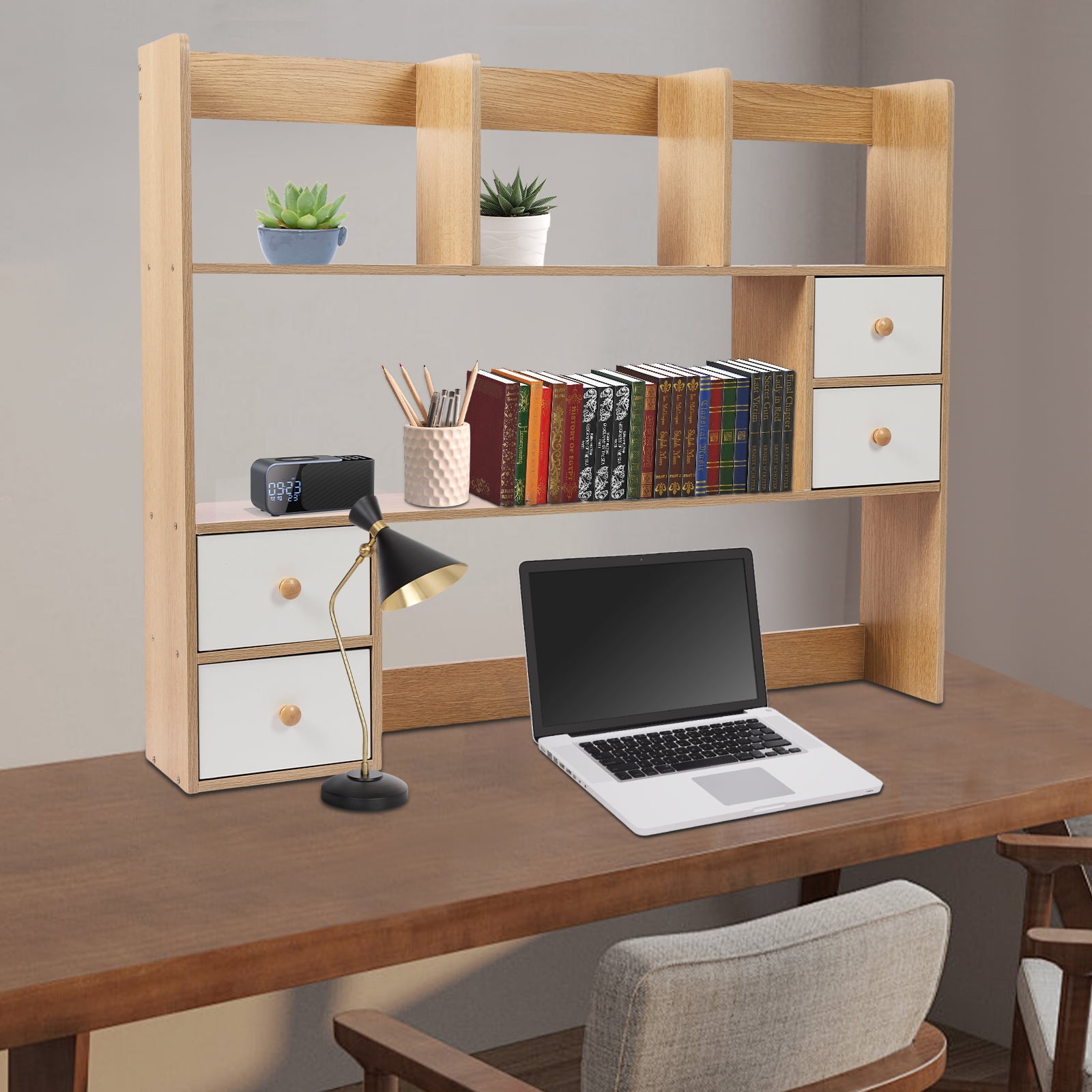 Desktop Storage Rack with 4 Cabinets and Adjustable Compartments ...