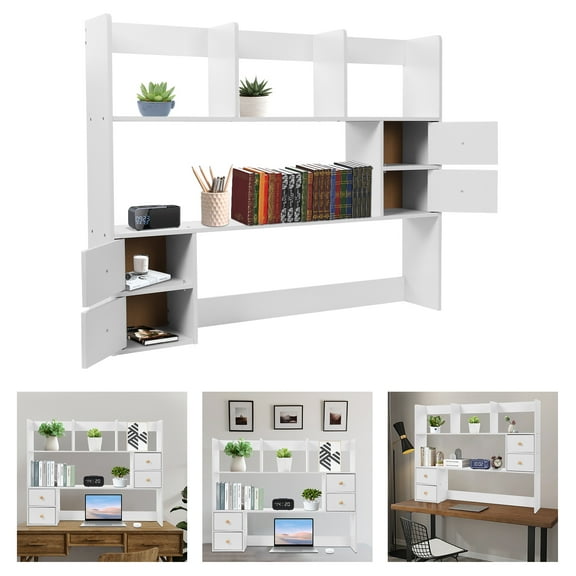 Desktop Storage Rack with 4 Storage Cabinets, White, Great for Classrooms, Offices, Dormitories, Study Rooms, Bedrooms, and More to Store Books, Magazines, Documents, Potted Plants