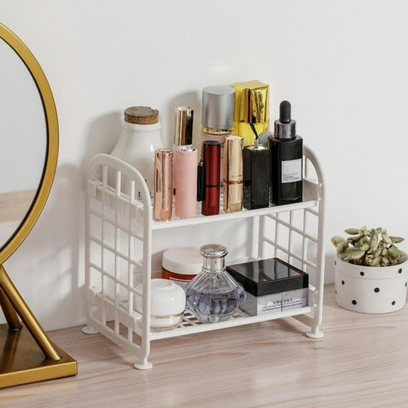 Desktop Storage Rack Double-Layer Bathroom Organizer Shelf Cosmetic Stationery Storage Shelf Holder 2-Tier Kitchen Storage Organizer Rack for Shampoo Soap Table Display Shelf