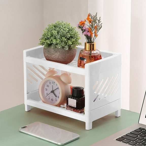 Desktop Storage Rack - Double Layer Cosmetic Organizer Cabinet Hollowed Out Kitchen Seasoning Sorting Shelf, 9.6 x 5.9 x 7.1 in, (White), JASKFLY