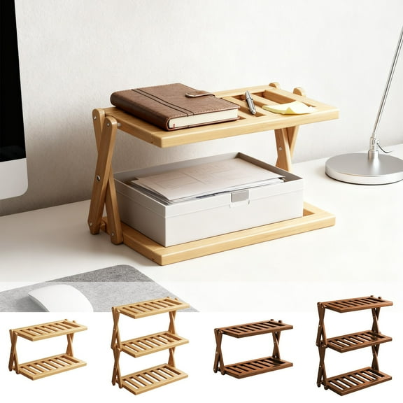 Desktop Storage Rack | Multi Layer Wood Storage Shelf Organizer with Open Display | 2/3 Tier Teaware Mug Stand Holder | Natural Durable Design | 30x19x18cm | 1pc Multicolor