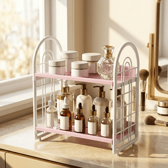 Desktop Storage Rack Organizer 2 Tier Countertop Shelf for Kitchen Bathroom Office Dorm - Spice Rack Cosmetic Stationery Storage Holder Display Stand for Home Organization Multipurpose Use