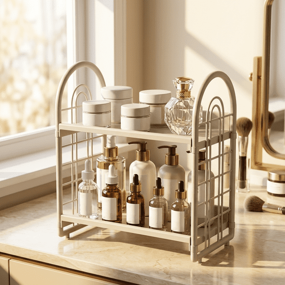Desktop Storage Rack Organizer 2 Tier Countertop Shelf for Kitchen Bathroom Office Dorm - Spice Rack Cosmetic Stationery Storage Holder Display Stand for Home Organization Multipurpose Use
