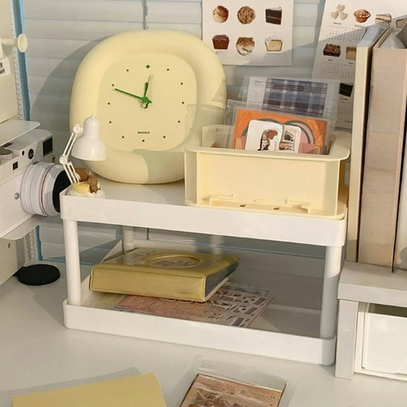 Desktop Storage Rack Organizer for Kitchen Bathroom Office Dorm, 2-Layer Plastic Shelf, Multi-purpose Cosmetic Spice Stationery Holder, Compact Space-saving Display Organizer for Home Use