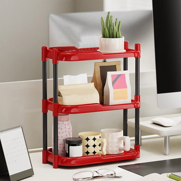 Desktop Storage Rack Organizer Plastic Desk Shelf for Office Supplies, Stationery, Documents, Books, and Household Items - Multi Layer Partitioned Storage for Home, Bedroom, Kitchen, and Work Desk
