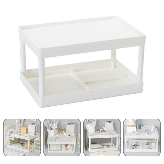 TOYMYTOY 1Pc White Desktop Storage Shelf Double Layer Stand for Sundries and Stationery