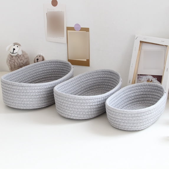 Desktop Sundries Storage Basket 1Pc Small Woven Baskets Empty Tiny Storage Baskets Mini Cotton Rope Baskets Oval Decorative Hampers Home Textile Storage