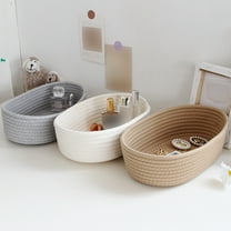 Desktop Sundries Storage Basket 1Pc Small Woven Baskets Empty Tiny Storage Baskets Mini Cotton Rope Baskets Oval Decorative Hampers Home Textile Storage