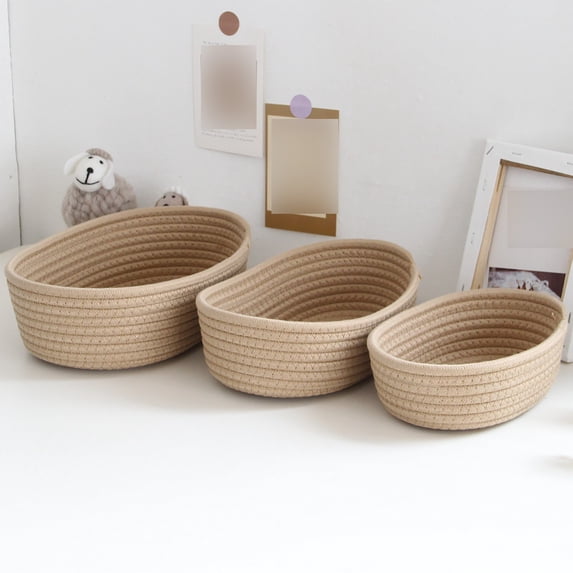 Desktop Sundries Storage Basket 1Pc Small Woven Baskets Empty Tiny Storage Baskets Mini Cotton Rope Baskets Oval Decorative Hampers Home Textile Storage