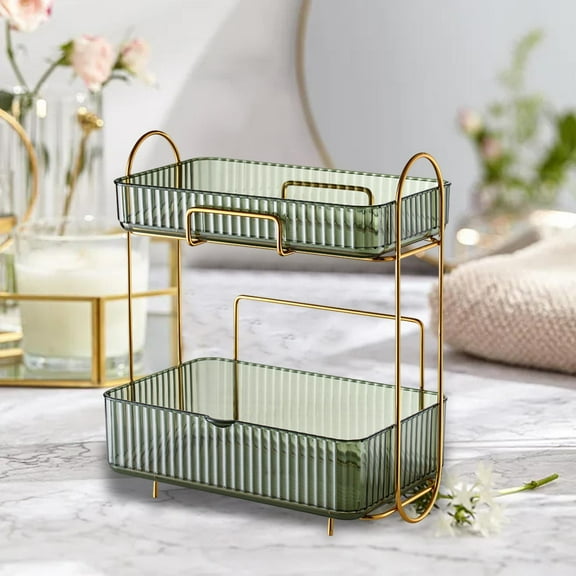 Desktop Sundries Storage Box Bathroom Organizer Container Bedroom Storage Tray Multifunction Skincare Holder Multifunctional for Vanity Desk Green