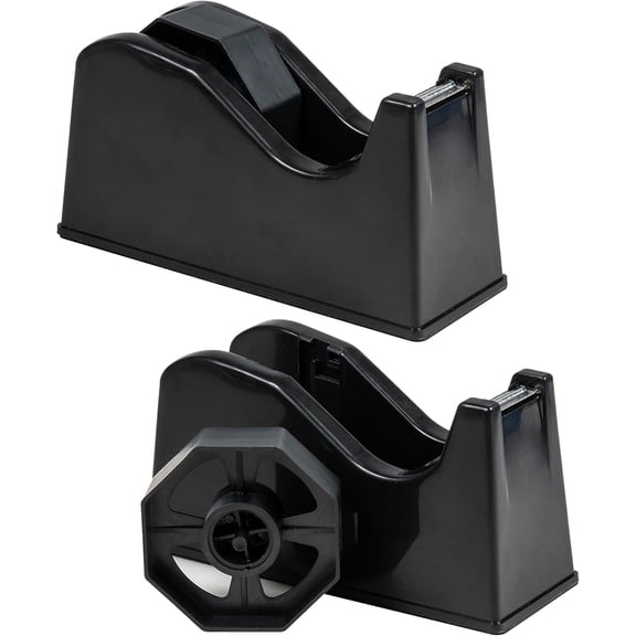 Desktop Tape Dispenser Adhesive Roll Holder (Fits 1" & 3" Core) with Weighted Nonskid Base (2P-Black)