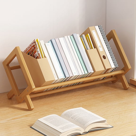 Desktop Tilted Bookcase 13 x 8 x 6 Inches for Living Room and Home Office, Wood Book Caddy Organizer for Magazines and Display, Sturdy Storage Rack