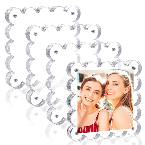 Desktop Transparent Acrylic Picture Frame Horizontal Magnetic Double Sided Photo Frame for Photo Display Square Clear 130x130x15mm