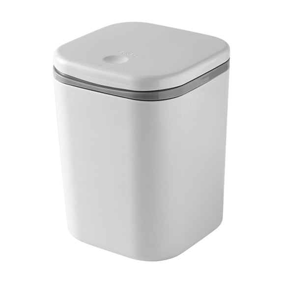 Desktop Trash Can 5.31x5.31x6.88 Inch, Small Office Waste Bin with Slow-Drop Lid, Plastic Garbage Can for Desk, Dorm Room, Bedroom, Bathroom, Gray