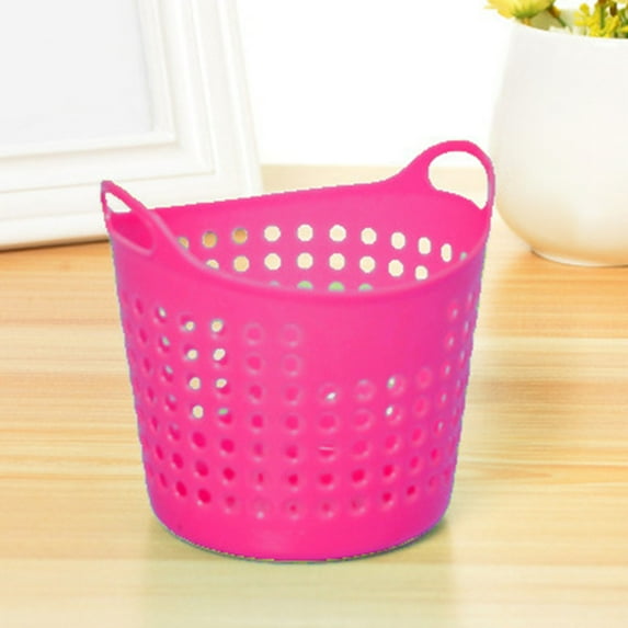 Desktop Trash Can, Compact Rocking Lid Mini Wastebasket, Portable Plastic Tabletop Bin for Office Home Coffee Table, Red