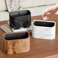 thumbnail image 1 of Desktop Trash Can for Desk | One Button Press | Large Capacity Waste Bin | Woodgrain Plastic | Compact Office Tabletop Mini Trash Can | 8.86x5.71x3.94 in | Home, Kitchen, Car | Black/Brown/White, 1 of 6