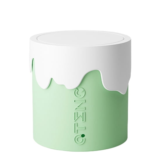 Desktop Trash Can, Green Cute Small Plastic Scandinavian Storage Bucket with Lid for Bedroom Bedside Office, Multi Scene Use with Wider Pressure Ring