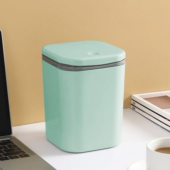 Desktop Trash Can with Lid - Small Office Trash Bin 5.3x5.3x6.9 Inch, Slow Drop Garbage Can for Desk, Bedroom, Dormitory, Kitchen Counter, Compact Plastic Waste Bin
