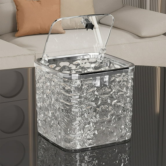 Desktop Trash Can with Pop Up Lid, Clear Small Waste Bin for Office, Slim Space Saving Compact Garbage Can, Transparent Storage Bin for Desk Bathroom Bedroom