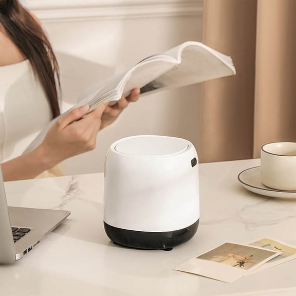 Desktop Trash Can, White Plastic Waste Basket with One-Touch Lid, Large Capacity Office Trash Bin, Odor-Proof & Non-Slip Feet, Small Compact Portable Trash Can for Home & Office