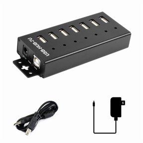 Desktop USB Hub 7-Port USB 2.0 with 5V Power Adapter, Metal Shell, US Plug for Linux