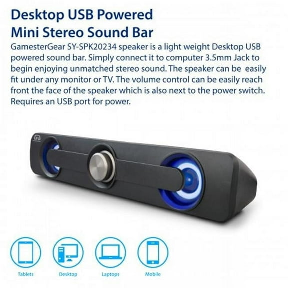 Desktop USB Powered Mini Stereo Sound Bar - Black