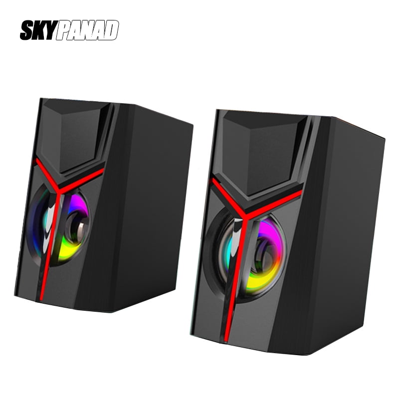 Desktop USB Speaker RGB Light 3.5mm AUX Input Amplifier Wired Bass