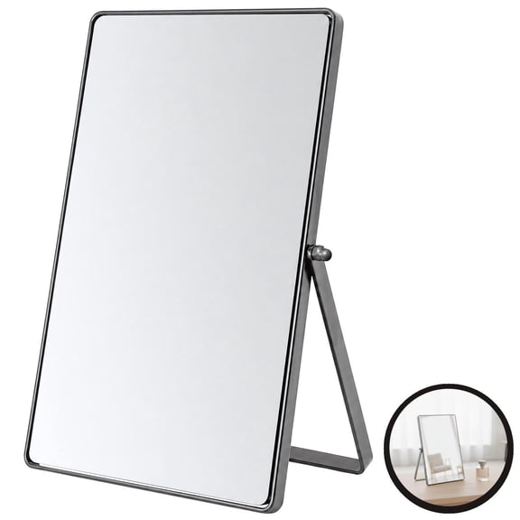 Desktop Vanity Mirror with Stand, Large Rectangular Makeup Glass, Free Standing Dressing Table Mirror with Metal Frame for Bathroom Bedroom Vanity Desk Office