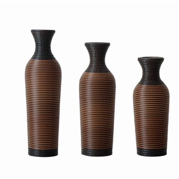 Set of 3 Brown Decorative Floor Vase,Tall Vintage PVC Vase for Living Room Glazed Extra Large for Artificical Flowers, Freestanding Flower Holder