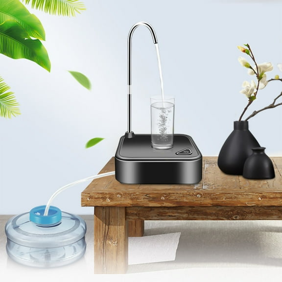 Desktop Water Bottle Dispenser, Portable USB Rechargeable Automatic Water Pump for 1-6 Gallon Bottles, Electric Drinking Water Dispenser for Home, Office, Outdoor, One-Touch Operation, Black