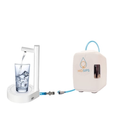Desktop Water Dispenser kit with 4L Mini Fridge Water Storage and Filtration System, Water Cooler for Nightstand and Bedside, Beverage Dispenser, mini fridge with water dispenser (White w/ No Filter)