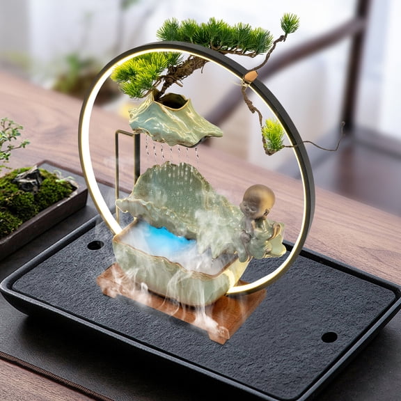 Desktop Water Fountain Indoor Relaxation Desktop Water Fountain with Pump & Atomizer Tabletop Ornament
