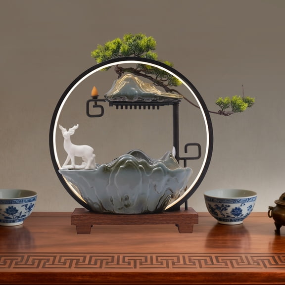 Desktop Water Fountain Indoor Waterfall with Atomizer & LED Table Decor Fountain