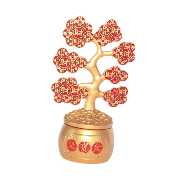 Desktop Wealth Tree Figurine Lucky Tree Golden Chinese Coin Decoration Sturdy Zinc Alloy Fireplace Bookshelf Display