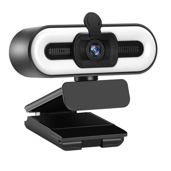Desktop Webcam, 2K HD Webcam with Webcam Cover, USB Computer Camera with Noise Suppression Microphone, 3 Light Colors, 110 Wide Angles View, Plug and Play for Desktop PC or Laptop Computer (Black)