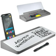 Desktop Whiteboard with Storage Compartment and Phone & Tablet Slot, Grey - Includes 4 Markers, 1 Eraser