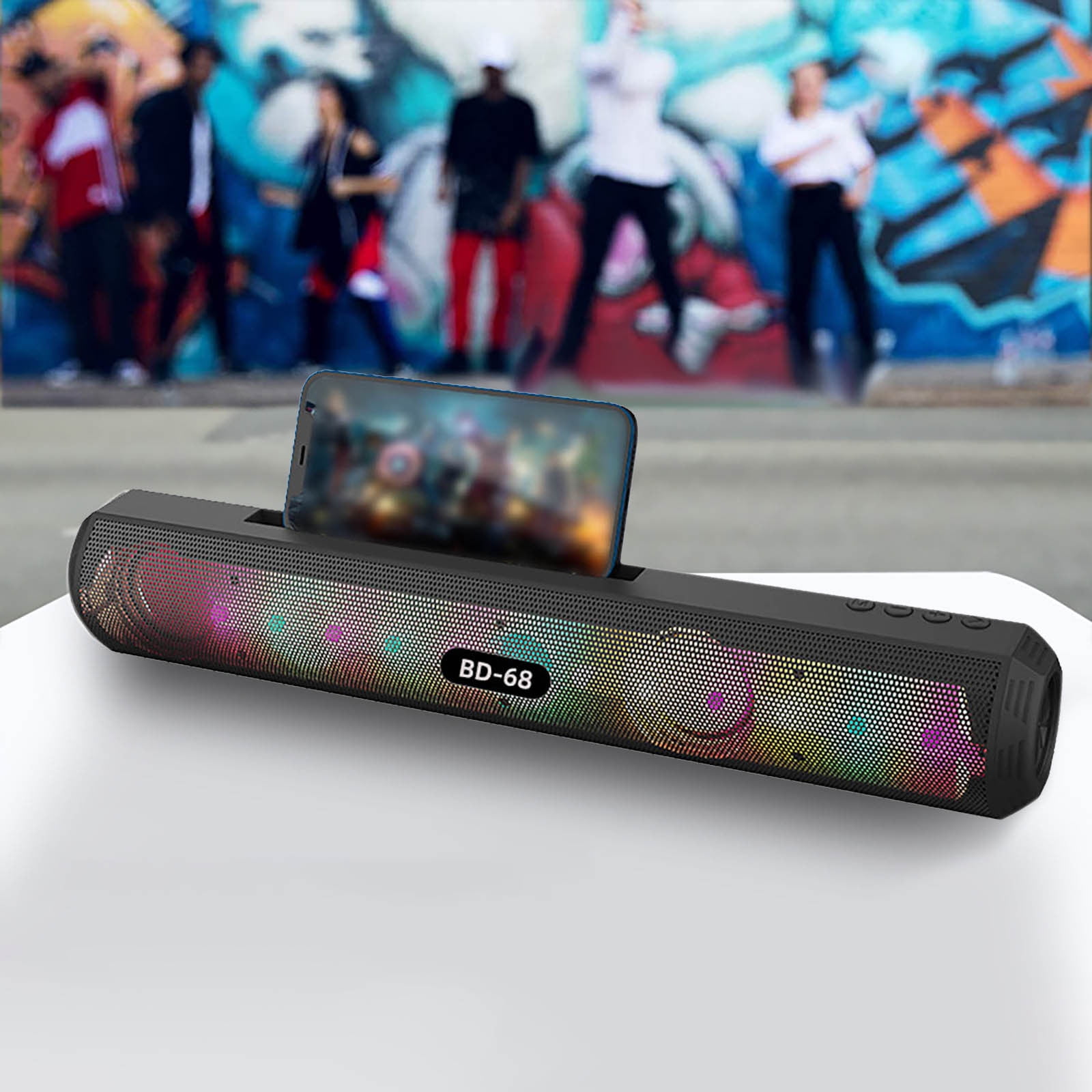 Desktop Wireless Bluetooth 5.0 Speaker, Colorful Flash Light Subwoofer Soundbar, Clear Stereo TV Computer Speaker, Plug-In Card Playback, Space-saving Home Audio Sound Bar