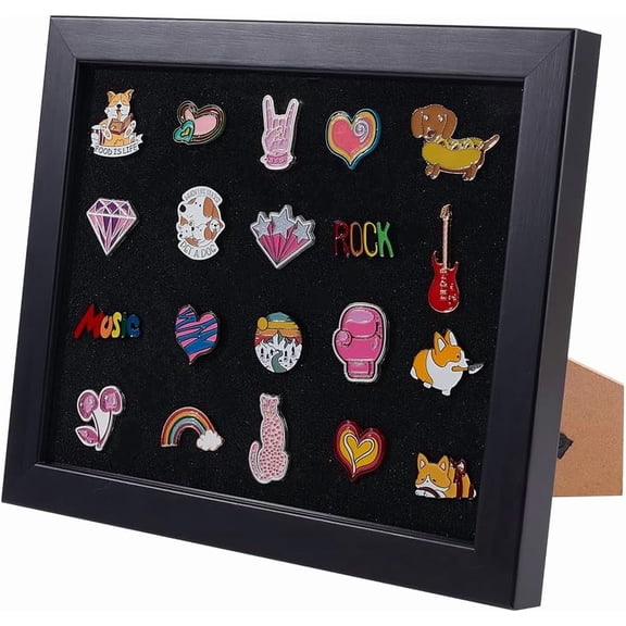 Desktop Wood Medal Badge Display Frame Cases with PU Leather inside and Visible Window Rectangle Black 20.8x25.7x2cm