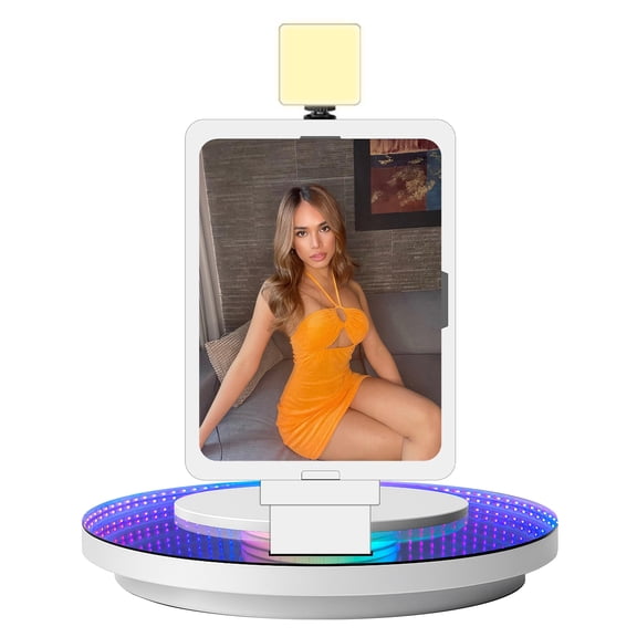 Desktop iPad Photo Booth Stand, RGB LED Base + Fill Light, Tabletop iPad Selfie Booth Holder (iPad Not Included)