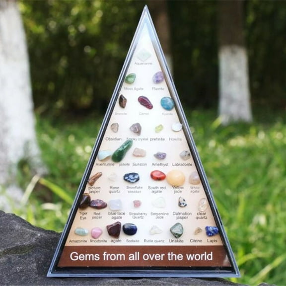 Desktop ornament,36 Types Of Natural Crystal Gemstones Ore Triangle Sets Rock Polishing Geological Teaching Materials